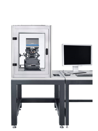 LEXT OLS5100 3D Laser Scanning Microscope on Park Systems Workstation Accurion Vario with steel frame and embedded optical breadboard, supporting larger, heavier applications